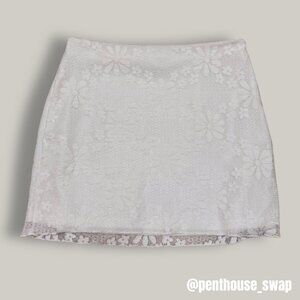 White Lace Flower Mini Skirt, Size S